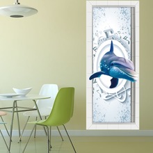 Dolphin-pegatinas de puerta estéreo para sala de estar, Puerta del dormitorio, decoración de renovación, papel tapiz autoadhesivo 2024 - compra barato