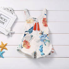 Хлопковый кружевной комбинезон без рукавов для новорожденных девочек, комбинезон с принтом лилии, пляжный костюм 2024 - купить недорого