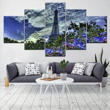 Torre com e flores paisagem 5 peça papéis de parede arte impressão em tela moderno cartaz modular arte pintura sala estar decoração da sua casa 2024 - compre barato