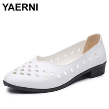 YAERNI-Sandalias de cuero informales para mujer, zapatos suaves y cómodos, de tacón bajo, para verano, 2019 2024 - compra barato