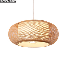 BOCHSBC Bamboo and Wooden Hand Knitted Lampshade Pendent Light Creative Art Decoration Hanging Lamp for Living Room Dining Room 2024 - buy cheap