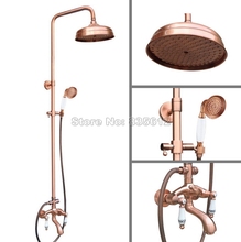 8" inch Shower Head Rain Shower Faucet Set Antique Red Copper / Dual Ceramic Handle Bathroom Tub Mixer tap Wall Mount Wrg534 2024 - buy cheap