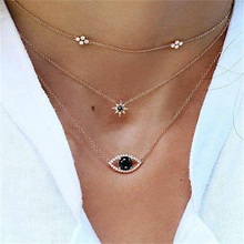 Conjunto de 3 unidades de collar multicapa de oro con ojo de Fátima y estrellas de cristal, accesorios de joyería 2024 - compra barato