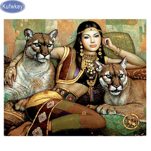 5D Diy Diamond Painting Pretty Woman and liom tiger Picture Full Square Rhinestone Diamond Embroidery Mosaic Cross Stitch Decor 2024 - buy cheap