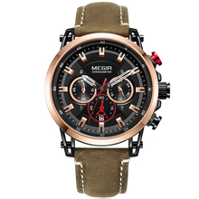 Megir Top Brand Luxury watch 2018 New Fashion Mens Watches Leather Band Wrist Watch Men Business Sport Watch Quartz Clock Male 2024 - buy cheap