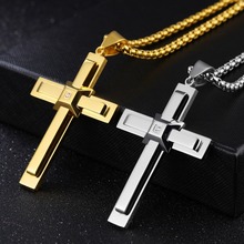 Vintage Christian Stainless Steel Silver Color/Gold Crystal Cross Crucifix Pendant Necklace Free Box Chain 24" Men's Jewelry 2024 - buy cheap