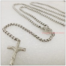 30"+5" 3mm New Charming Unisex Jewelry 316L Stainless Steel Silver color Box Chain Rosary Cross Pendant Mens Womens Necklace 2024 - buy cheap