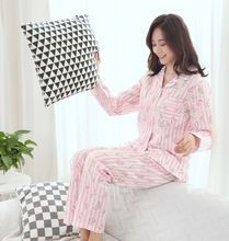 Pijamas de algodón puro para mujer, ropa de dormir de manga larga tejida de gasa doble con solapa, conjuntos de ropa de casa 2024 - compra barato