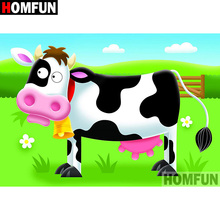 HOMFUN Алмазная вышивка крестиком на рисунке, "мультфильм корова" 5D «сделай сам»: камни в форме ромба/круглые стразы изображения A08072 2024 - купить недорого