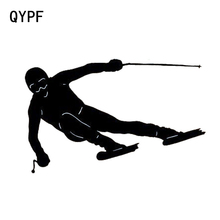 QYPF 13 см * 8,3 см, Стайлинг автомобиля, двойная доска, для катания на лыжах, модные наклейки для спортивных автомобилей, виниловая наклейка, цвета: черный, серебристый, с рисунком, для детей и взрослых, модные, наклейки для спортивных автомобилей 2024 - купить недорого