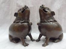 S02661   Chinese Bronze Wealth Unicorn Mouse Head Statue PiXiu Incense Burner Censer Pair 2024 - buy cheap