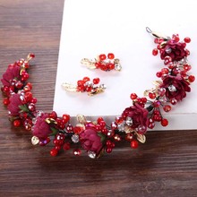 FORSEVEN Red Pink Crystal Pearl Handmade Crown Tiaras Headpiece Head Jewelry Women Head Piece Wedding Party Hair Accessories JL 2024 - buy cheap