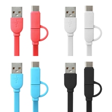 1m Micro USB+Type C 2-In-1 Data Charger Charging TPE Flat Cable For Android Phone 2024 - купить недорого