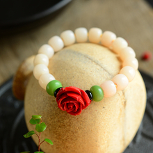 Wholesale White Natural Bodhi Bracelets Bodhi Beads With Cinnabar Peony Flower Bracelets for Women Hand String Fashion Jewelry 2024 - buy cheap