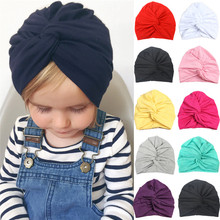 2019 New Cute Newborn Toddler Kids Baby Boy Girl Turban Cotton Beanie Hat Caps Solid Gray Green Pink Black 0-2Y 2024 - buy cheap