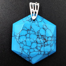 Free Shipping Beautiful jewelry  Blue Howlite Hexagon Women Men Pendant Bead PC5696 2024 - buy cheap