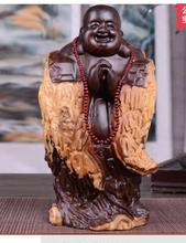 Ebony Buddha maitreya ornaments laughing Buddha mahogany carving black sandalwood Ebony Laughing lucky Handmade sculpture 2024 - buy cheap