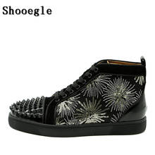 SHOOEGLE Black Sequins Embroidery Rivets Men Shoes Fashion Studs Mens Hightop Sneakers Espadrilles Platform Flat Casual Shoes 2024 - buy cheap