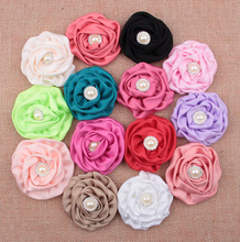 Yundfly 10PCS 3" Artificial Matte Satin Rose Flowers With Pearl Sparkly Button For DIY Baby Headband Rolled Rosette Flowers 2024 - buy cheap