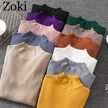 Zoki Autumn Warm Women Sweater Tight Half Turtleneck Elastic Solid Knitted Korean Pullovers Top Long Sleeve Winter Basic Jumper 2024 - buy cheap