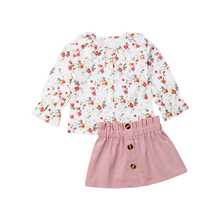 Осенняя одежда из 2 предметов для маленьких девочек 1-6 лет топы с цветочным принтом, блузка, юбка, наряды 2024 - купить недорого