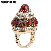 Bohemia Natural Stones Wedding Rings For Women Antique Gold Color Full Crystal Crown Antique Rings Turkish Jewelry Gift 2018 New 2024 - buy cheap