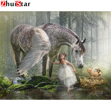 Full square 5D DIY diamond painting girl and angel horse diamond embroidery mosaic rhinestone cross stitch pattern home deco ZWQ 2024 - buy cheap