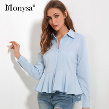 2018 Women Blouses Chiffon Shirts Ruffle New Fashion Collar Peplum Tops Women Long Sleeve Shirt White Blue Red Streetwear 2024 - buy cheap