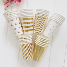 8 unids/lote de platos de papel, vasos dorados para decoración de fiesta de cumpleaños, vajilla para decoración de Cumpleaños de Niños, suministros para Baby Shower 2024 - compra barato