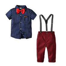 Conjunto de ropa para bebé de 1 a 6 años, traje infantil con camisa a rayas azules, pantalones de moda y pajarita de caballero, 3 uds. 2024 - compra barato