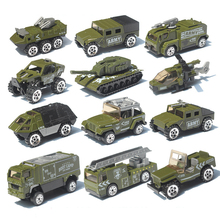 Juego de coches de aleación para niños, modelo militar de fuego, vehículo de simulación, tanque, avión, máquina, juguete de bolsillo, regalo para niños, 1:87 2024 - compra barato