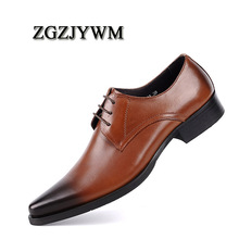 ZGZJYWM New Fashion Comfortable Black/Red Genuine Leather Lace-Up Pointed Toe Flat Man Casual Classic Formal Dress Shoes 2024 - buy cheap