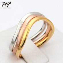 Top Quality 3 Color 3 Ring Wire Drawing Process Rose Gold Color Fashion Ring Set Full Sizes HotSale R447 2024 - buy cheap