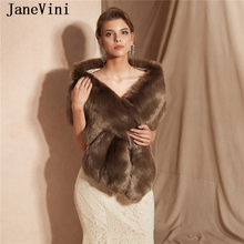 JaneVini elegante Bolero nupcial de invierno Faux Fur chales y envolturas cálidas mujeres capa Formal accesorios de fiesta cuadrure Mariage 2024 - compra barato