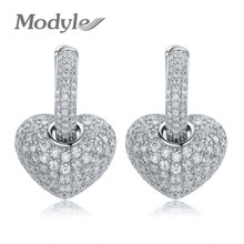 Modyle-pendientes de corazón con piedras desmontables para mujer, joyería de boda, Color plata 2024 - compra barato