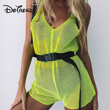 Dotrend Summer Spaghetti Strap Backless Mesh Rompers Womens Jumpsuit  V Neck Sleeveless Playsuit Casual Beach Short Overalls 2024 - buy cheap