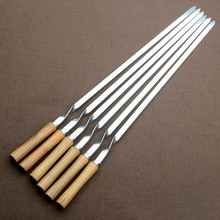 21.56" 55cm Stainless Steel BBQ Skewers Wooden Handle BBQ Fork Shish Kebab Barbecue Grill Long Flat Meat Skewers Set 6/10/12pcs 2024 - buy cheap