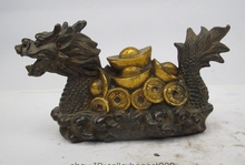 China Marked Dynasty Bronze Lucky Wealth Coin YuanBao Dragon Boat ship statue 2024 - buy cheap