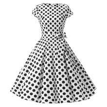 Women Summer Dress Polka Dot Retro Vintage 50s 60s Hepburn Party Bow Ball Gown Tunic Swing Robe Rockabilly Dresses Plus Size 2024 - buy cheap
