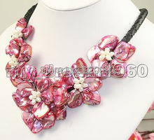 Wholesale Free P&P**Stunning big handmade baroque shell pearl flower leather necklace 2024 - buy cheap