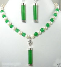Jewelry 001207 Fashion jewellery set Green &white freshwater pearl necklace earring 2024 - buy cheap