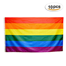 10 Pieces Rainbow Flag Polyester Gay Pride Flag with Brass Grommets Banner Hanging LGBT Flag For Gay Outdoor Home Decor 90*150cm 2024 - buy cheap