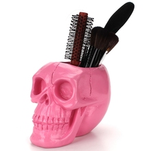 ESTATUILLA con cabeza de calavera en 3D, adorno de esqueleto, soporte de papelería, contenedor de almacenamiento de maquillaje rosa, maceta de flores, caja de joyería, decoración del hogar 2024 - compra barato