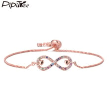 Pipitree Multicolor AAA CZ Zircon Infinity Charm Bracelet Double Heart Slider Chain Wedding Bracelets for Women Lovers Jewelry 2024 - buy cheap