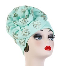 Turbante estampado a la moda para mujer, pañuelo para la cabeza con diamantes pegajosos, flor grande, Color sólido, gorro 2024 - compra barato