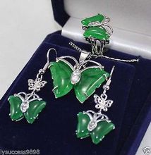 new Style Hot sale**** Set Pretty 18KGP butterfly green jade pendant Necklace earrings ring Fashion Wedding Party Jewellery 2024 - buy cheap
