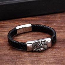 Lion Stainless Steel Chain Link Charm Bracelets Men's Bangles Vintage Male Genuine Leather Bracelets Sporty Jewelry 2024 - buy cheap