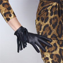 Touchscreen Gloves Genuine Leather Pure Imported Goatskin Black Female Fringe  Western Cowboy Punk Rock Woman Gloves TB98 2024 - buy cheap