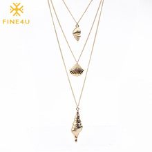 FINE4U N198 Summer Conch Shell Beach Jewelry Multi-layer Natural Sea Shell Pendant Necklace Copper Long Chain Necklaces 2024 - buy cheap