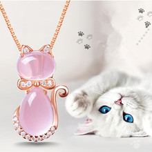 Lukeni qualidade superior feminino prata 925 gargantilha colar jóias bonito cristal rosa gato pingente colar para acessórios femininos charme 2024 - compre barato